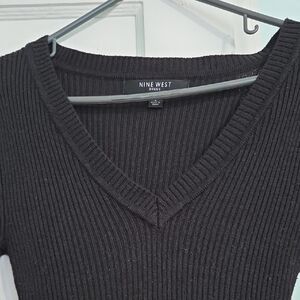 Nine West Black Ribbed V-Neck Women's Dress